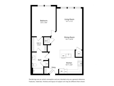 One Bedroom Floor Plan with 814 Sq. Ft. at The Foundry Luxury Apartments in Tampa FL